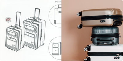 Old Calpak luggage design + Calpak luggage stacked on top of each other