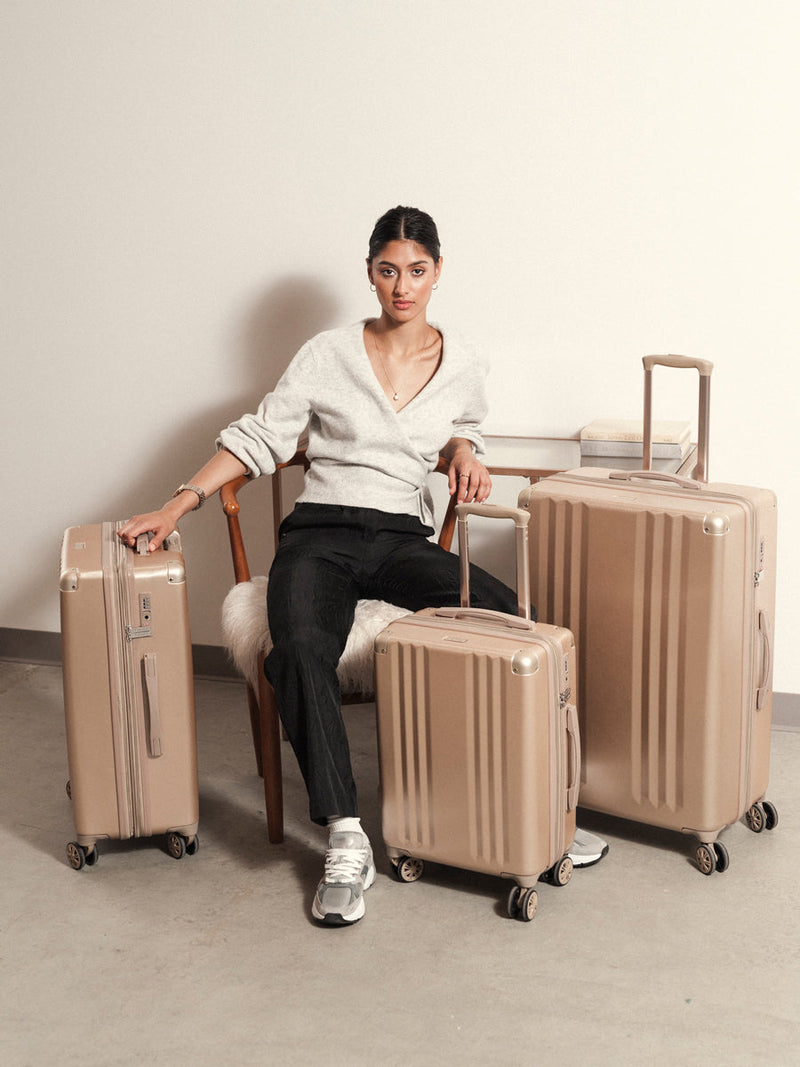 hard shell 3 piece gold suitcase set