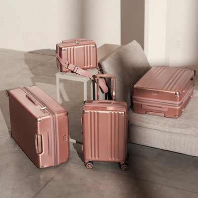 CALPAK Ambeur: 3 piece lightweight expandable rose gold hardside spinner luggage set for women; LAM3000-ROSE-GOLD view 2