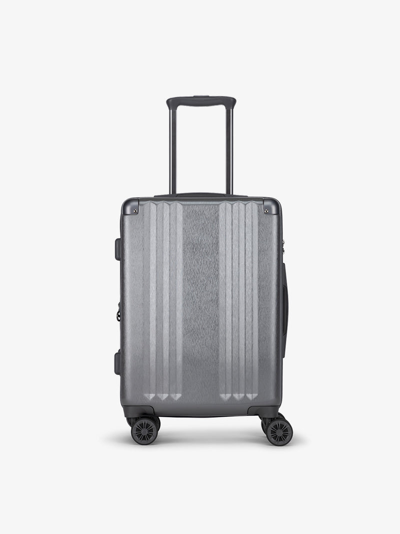 Front-facing image of CALPAK Ambeur carry-on luggage with 360 spinner wheels in gunmetal