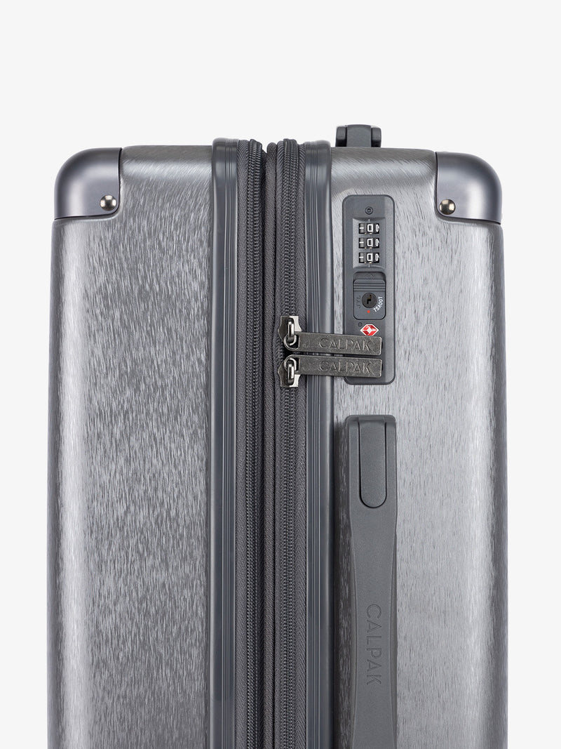 TSA lock of metallic gray CALPAK Ambeur hardside carry-on luggage