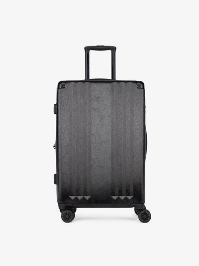 Studio product shot of front-facing CALPAK Ambeur black medium 26-inch lightweight hardshell rolling luggage; LAM1024-BLACK view 1