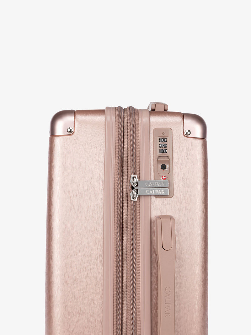 CALPAK Ambeur rose gold medium sized expandable suitcase with built in TSA lock