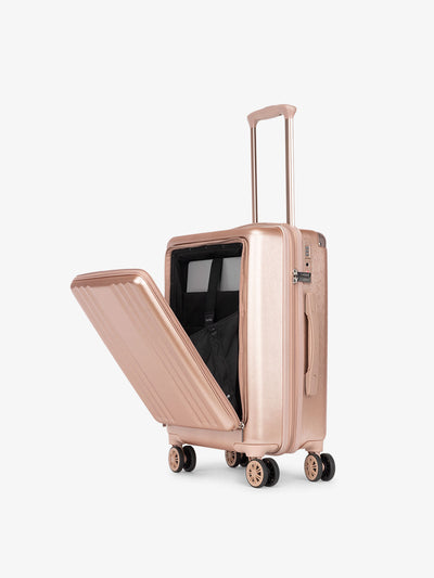 CALPAK Ambeur front pocket lightweight carry-on luggage in rose gold; LAM1020-FP-ROSE-GOLD view 1