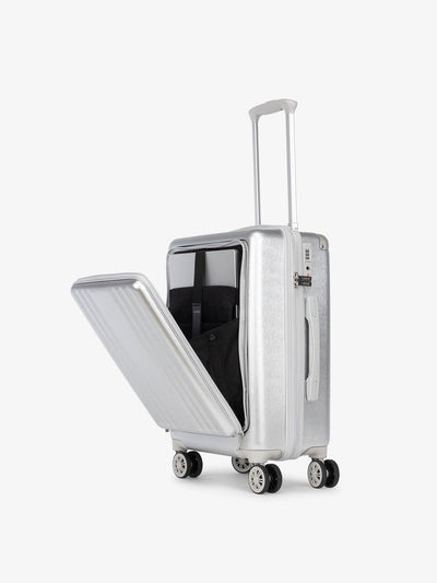 CALPAK Ambeur front pocket lightweight carry-on luggage in sliver; LAM1020-FP-SILVER view 1