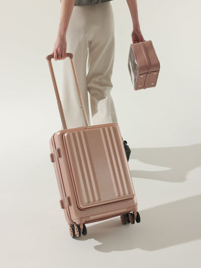 CALPAK Ambeur front pocket lightweight carry-on luggage in rose gold; LAM1020-FP-ROSE-GOLD view 2