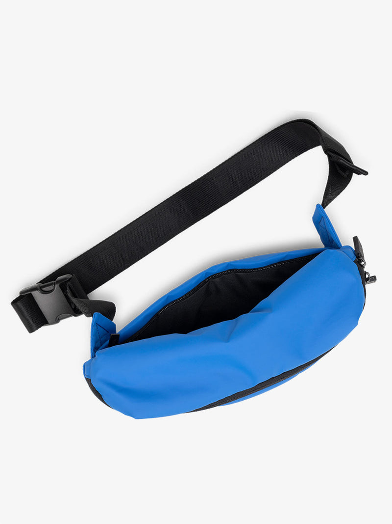 Interior view of blue cobalt CALPAK Luka Belt Bag