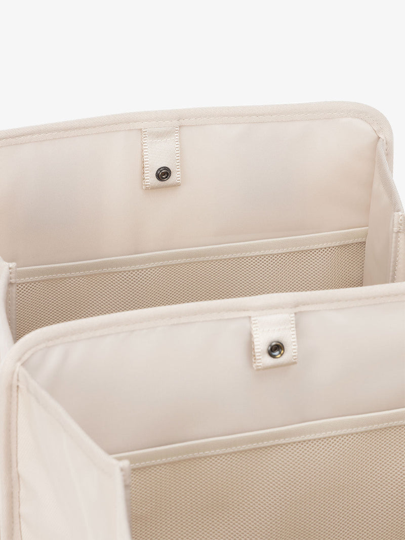 interior of cream dune CALPAK car organizer and storage