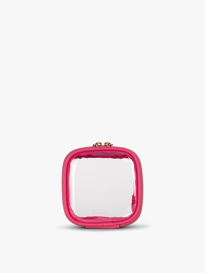 CALPAK Tiny Clear Cosmetic Case in bright pink Dragonfruit front view; CCT2501-DRAGONFRUIT view 1