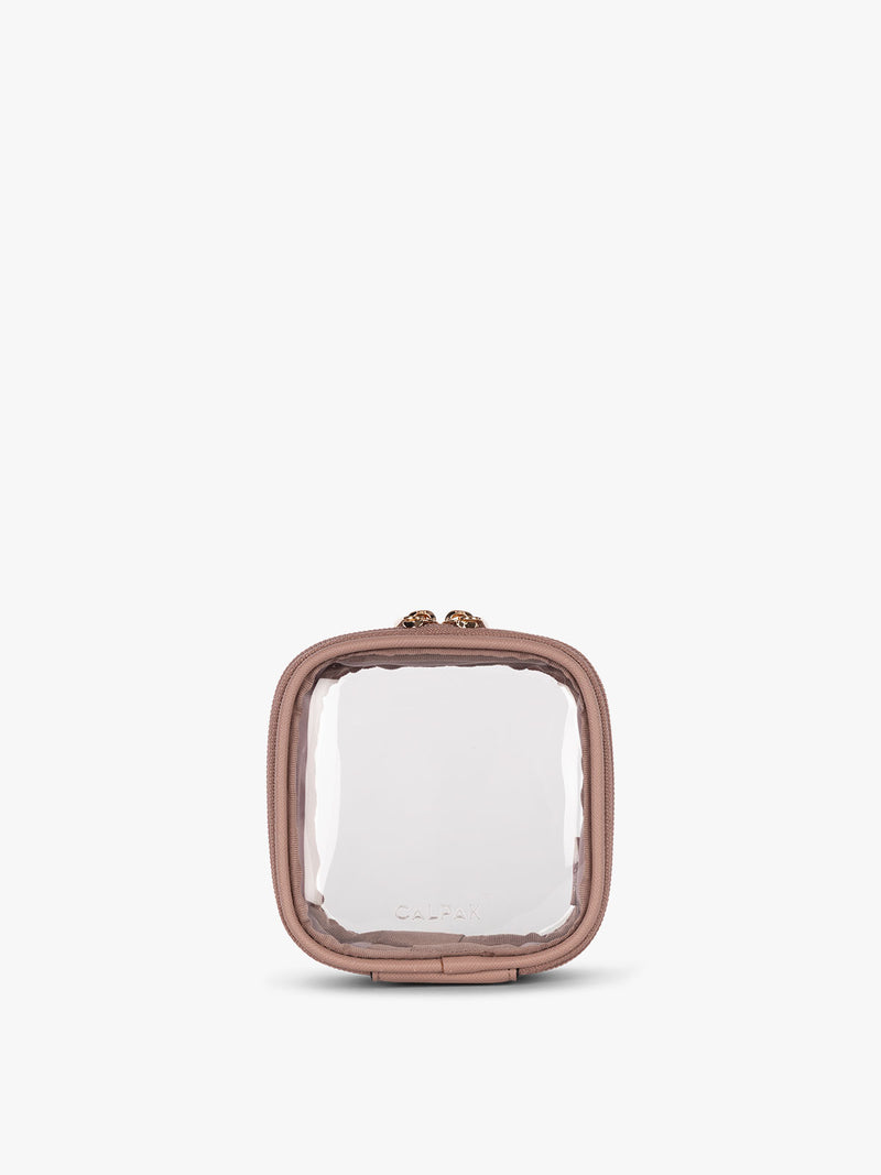 CALPAK Tiny Clear Cosmetic Case in light pink Mauve front view