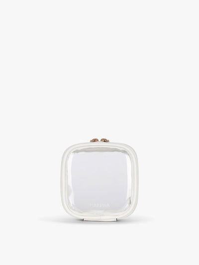 CALPAK Tiny Clear Cosmetic Case in White front view; CCT2501-WHITE view 1