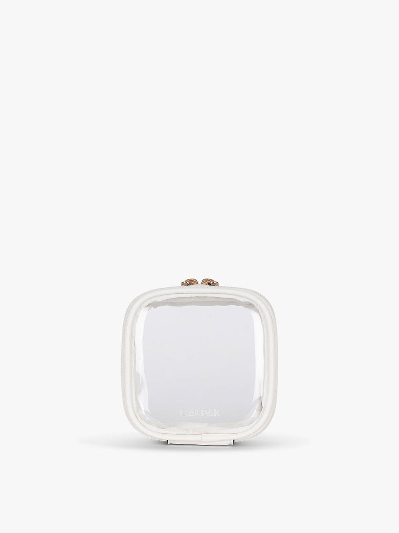 CALPAK Tiny Clear Cosmetic Case in White front view