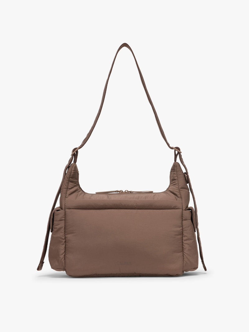 CALPAK Crossbody Diaper Bag in brown Hazelnut back view
