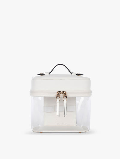 CALPAK Clear Train Case in White front view with zipper; CTC2401-WHITE view 1