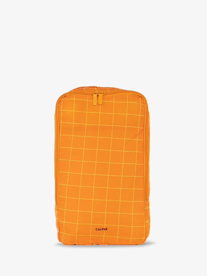 CALPAK Compakt shoe storage travel bag with handle in orange grid