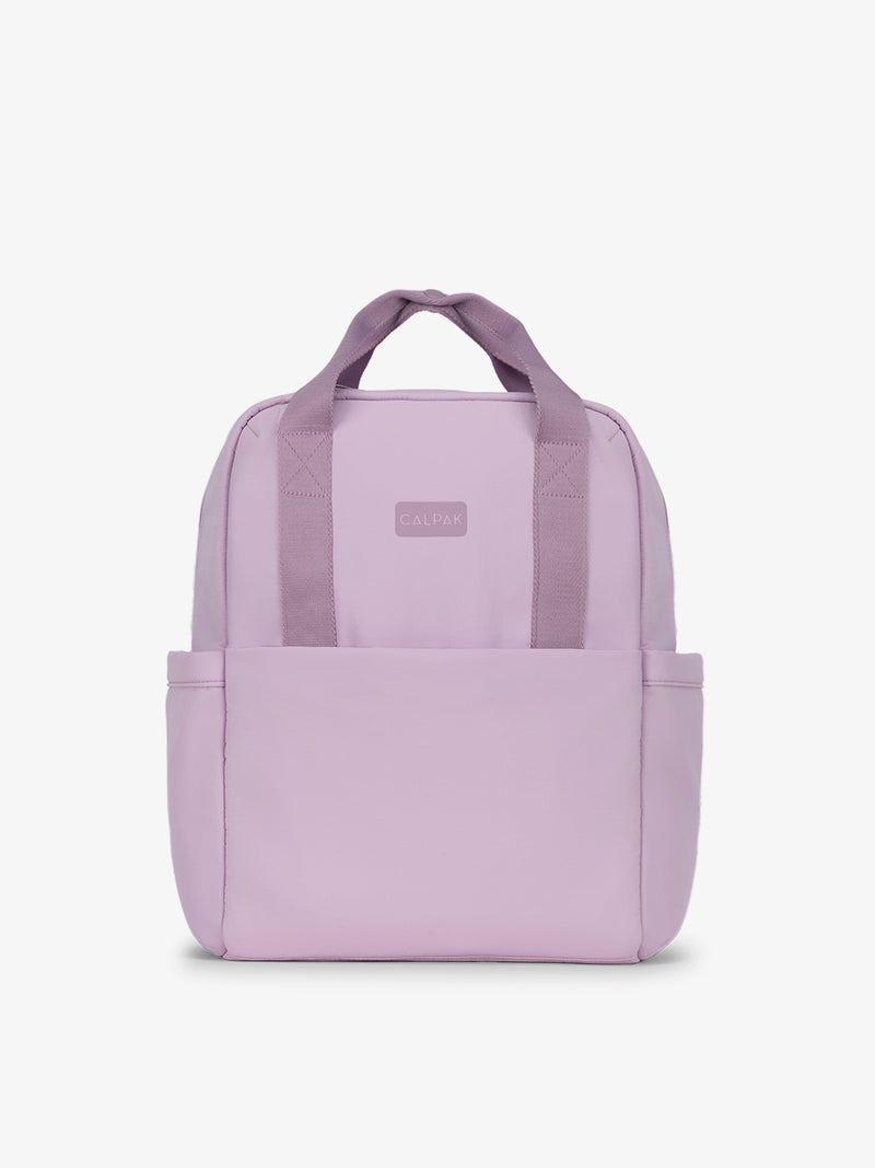 CALPAK Connect Laptop Backpack made recycled nylon materials in berry