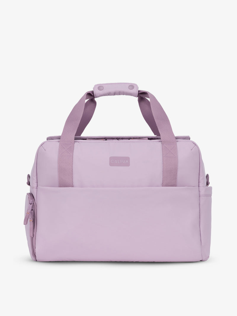 CALPAK Connect Laptop Duffel made with recycled exterior material in berry