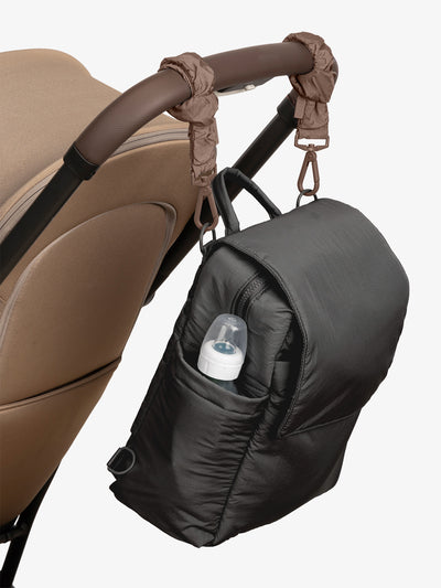 CALPAK Convertible Mini Diaper Backpack in Black with Brown Hazelnut Stroller Straps; BBPC2401-BLACK-HAZELNUT view 2