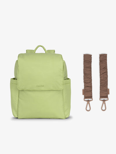 CALPAK Convertible Mini Diaper Backpack in light green Lime with brown Hazelnut Stroller Straps; BBPC2401-LIME-HAZELNUT view 1