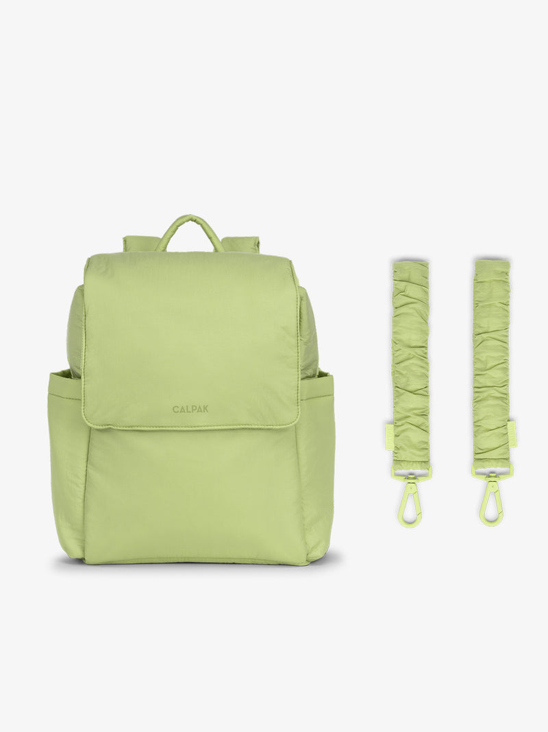 CALPAK Convertible Mini Diaper Backpack in light green Lime with light green Lime Stroller Straps