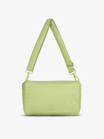 CALPAK Convertible Stroller Caddy Crossbody made with Oeko-Tex certified, recycled, and water-resistant material in lime