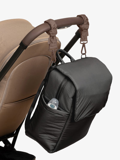 CALPAK Diaper Backpack in Black with brown Hazelnut Stroller Straps; BBPB2401-BLACK-HAZELNUT view 2