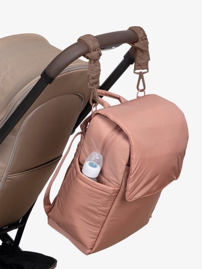 CALPAK Diaper Backpack in pink Peony with brown Hazelnut Stroller Straps; BBPB2401-PEONY-HAZELNUT view 2