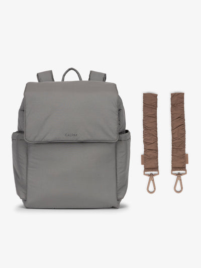 CALPAK Diaper Backpack in grey Slate with brown Hazelnut Stroller Straps; BBPB2401-SLATE-HAZELNUT view 1