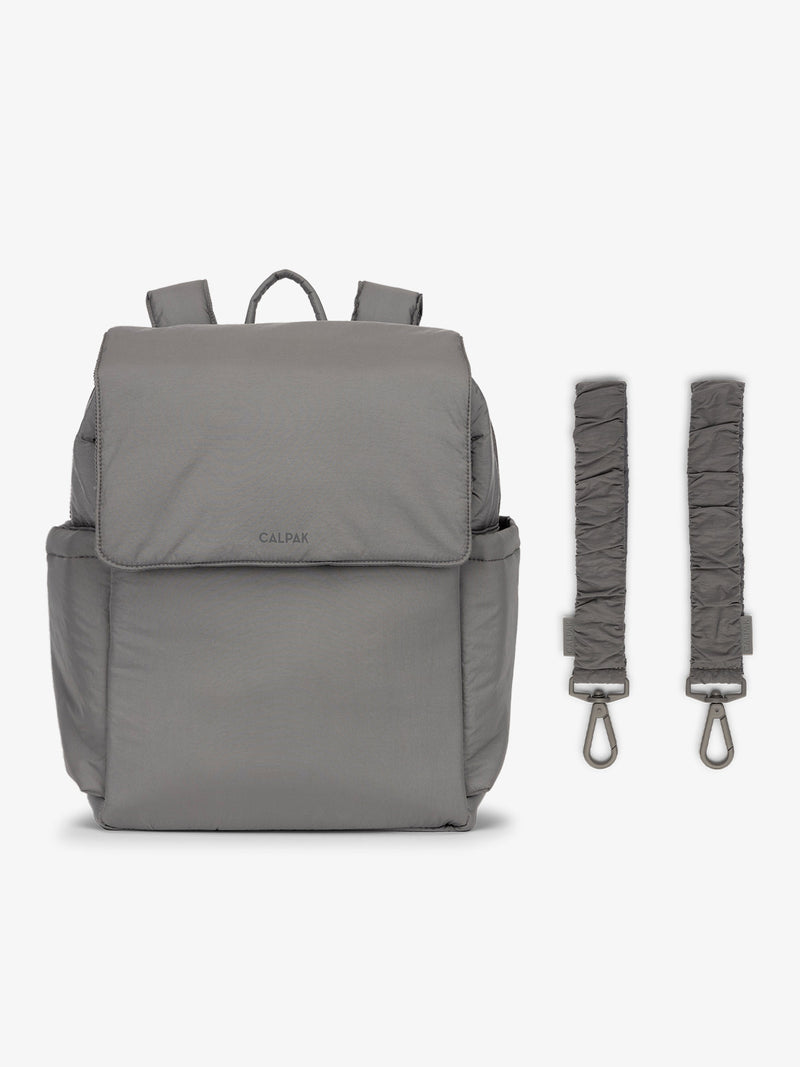 CALPAK Diaper Backpack in grey Slate with grey Slate Stroller Straps