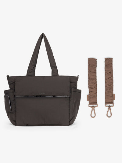 CALPAK Diaper Tote Bag in Black with brown Hazelnut Stroller Straps; BTBB2401-BLACK-HAZELNUT view 1