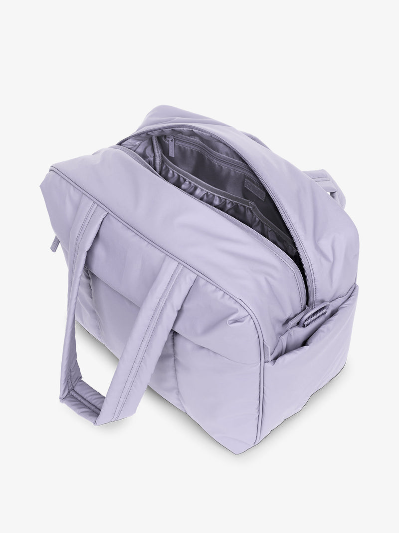 CALPAK Luka Duffel opened view in purple lavender Orchid