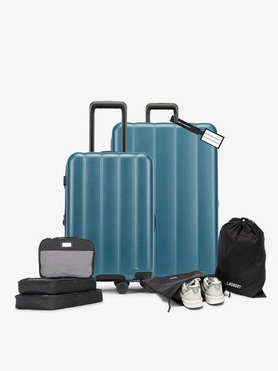 CALPAK starter bundle with carry-on, large luggage, packing cubes, pouches, and luggage tag; LCO8000-PACIFIC view 1