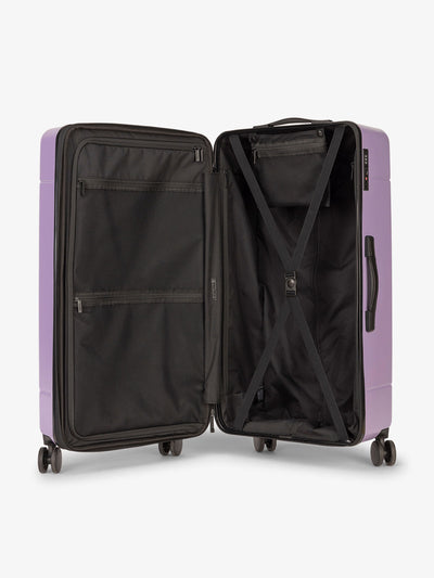 CALPAK interior of hue polycarbonate trunk luggage in purple
