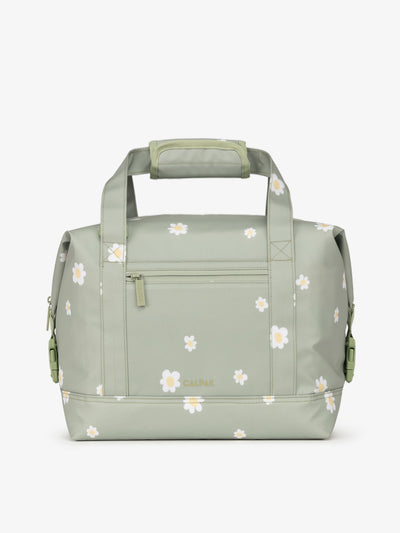 Green daisy print 17L insulated cooler bag with multiple exterior pockets and water-resistant lining by CALPAK