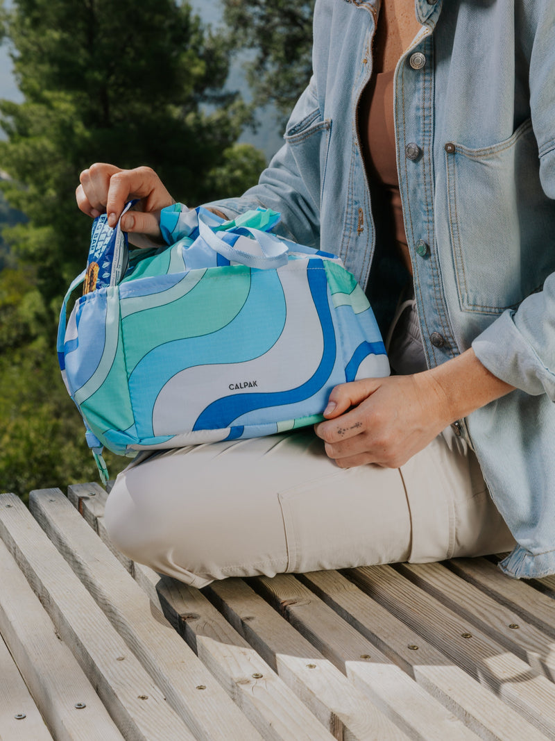 CALPAK Insulated reusable Lunch Bag with multi-pockets in groovy blue