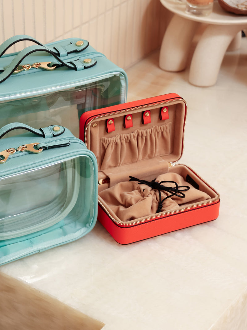 CALPAK zippered jewelry box for women in papaya