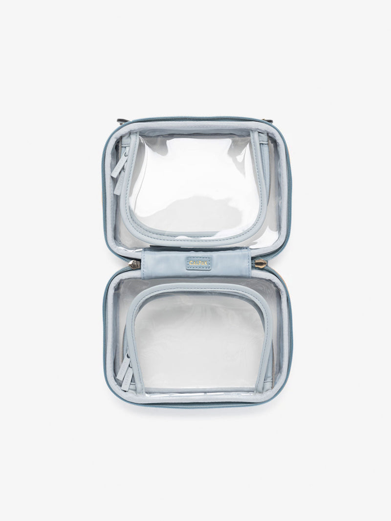 CALPAK mini clear cosmetics bag with handles in blue