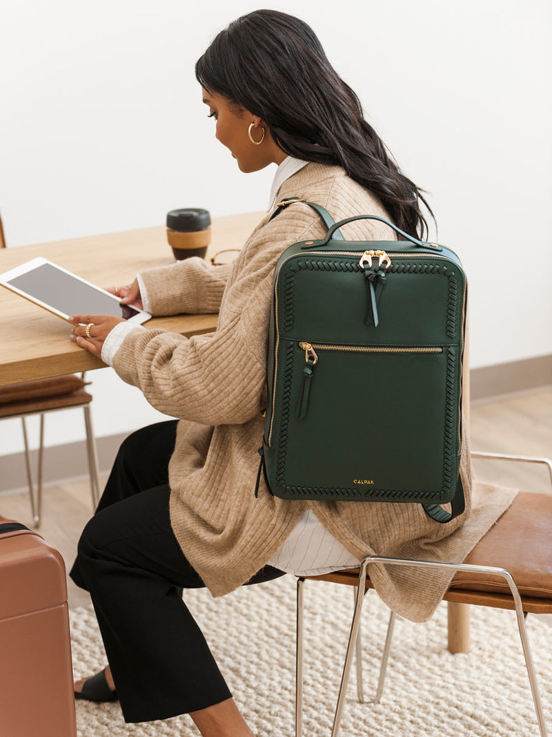 emerald green CALPAK Laptop backpack for school and college