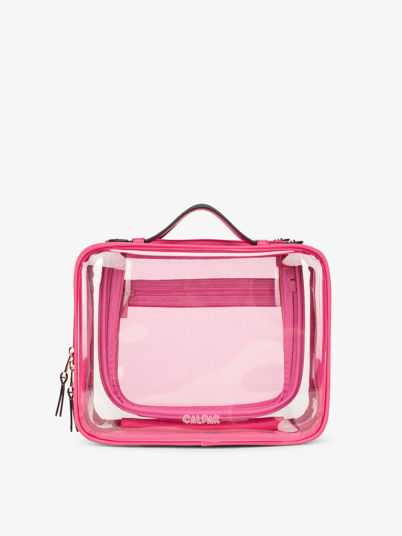 CALPAK clear cosmetics case in pink dragonfruit