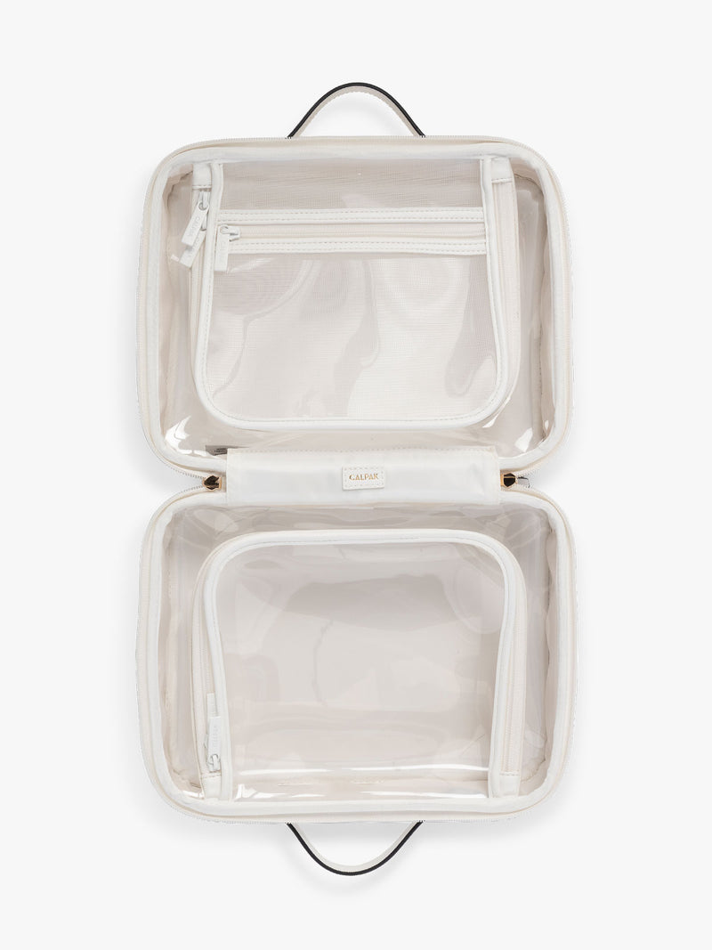 CALPAK Large Clear Cosmetics Case in White open view