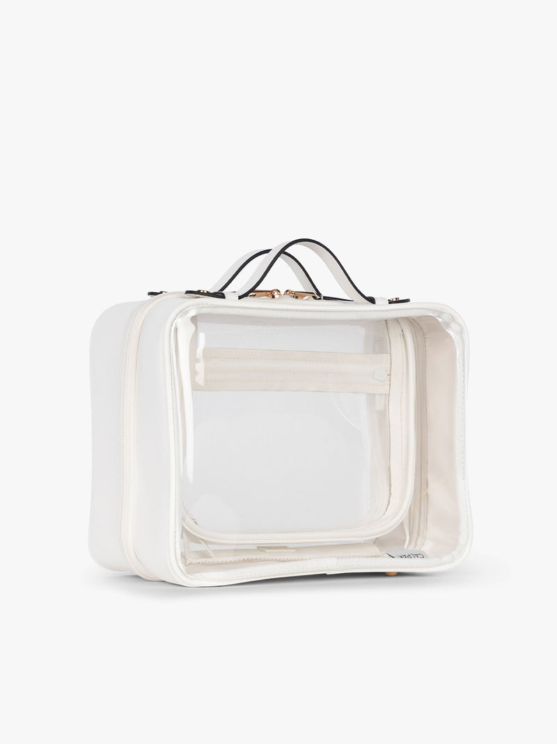 CALPAK Large Clear Cosmetics Case in White side view