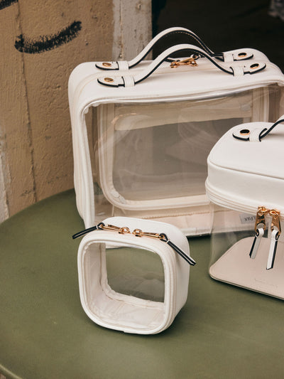 CALPAK Large Clear Cosmetics Case in White front view; CCC2001-WHITE view 2
