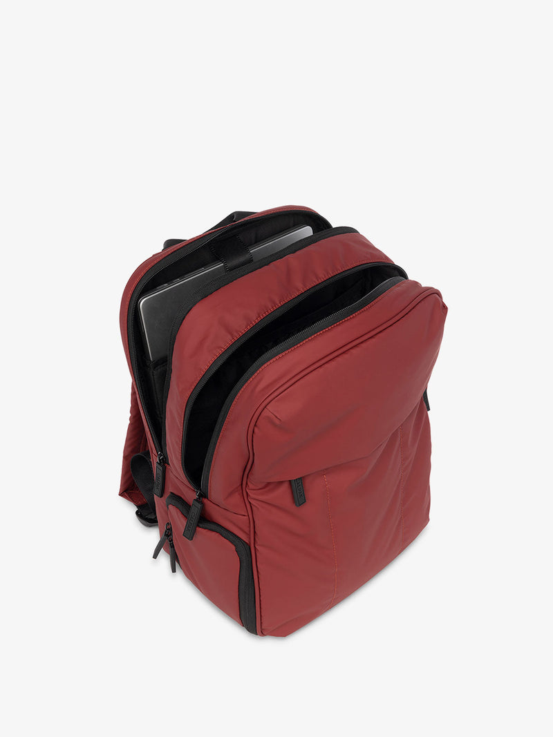 CALPAK Luka Laptop Backpack compartments in merlot