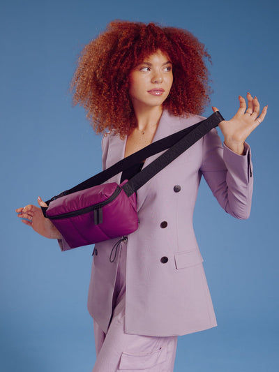 CALPAK Luka Belt Bag with soft puffy exterior in purple plum; BB1901-PLUM view 2