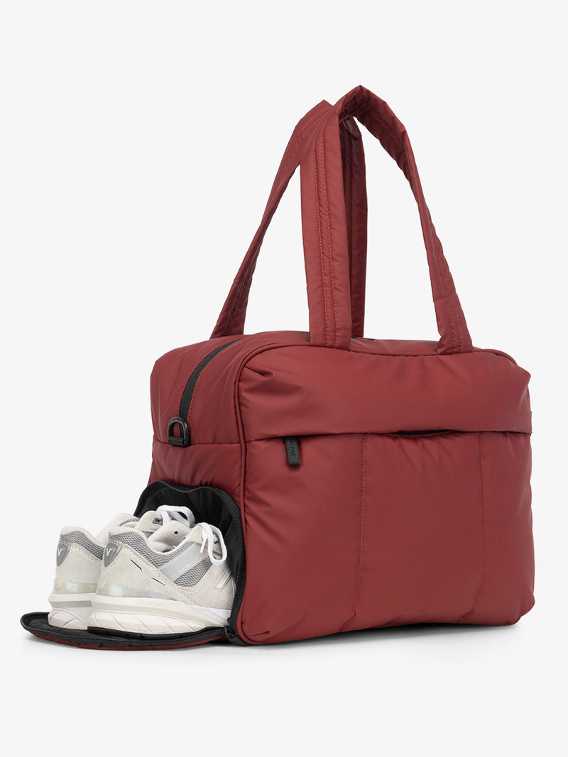 CALPAK Luka Duffel Bag shoe compartment in merlot