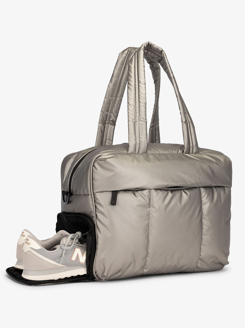 shoe compartment for Luka Duffel Bag in gunmetal silver