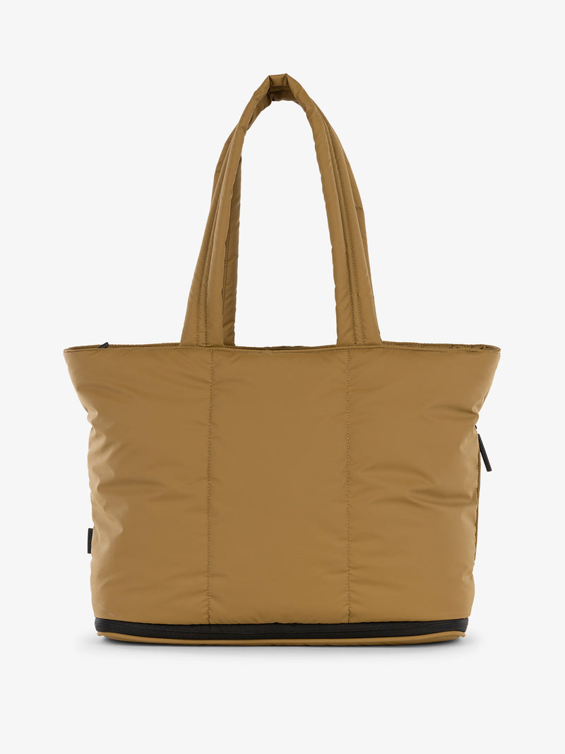 CALPAK Luka expandable tote bag with laptop compartment and padded straps in brown