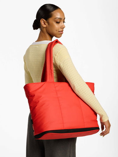 CALPAK Luka expandable tote bag with laptop compartment and padded straps in red; ALT2201-ROUGE view 2