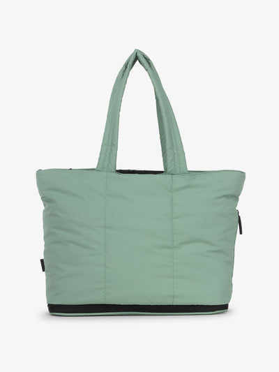 CALPAK Luka expandable tote bag with laptop compartment in sage;  ALT2201-SAGE view 1