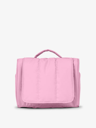 CALPAK Luka Hanging Toiletry Bag with carrying handle in pink bubblegum; TLH2301-BUBBLEGUM